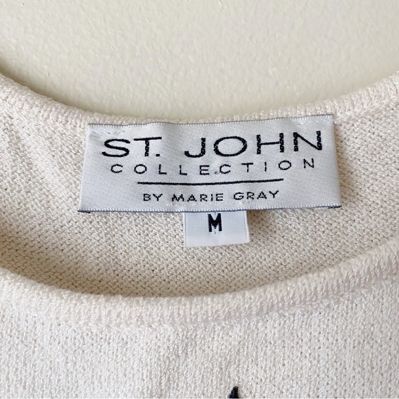 St. John Collection | Embroidered Striped Tank Top Scoop Neck Navy Cream Medium - Picture 4 of 4